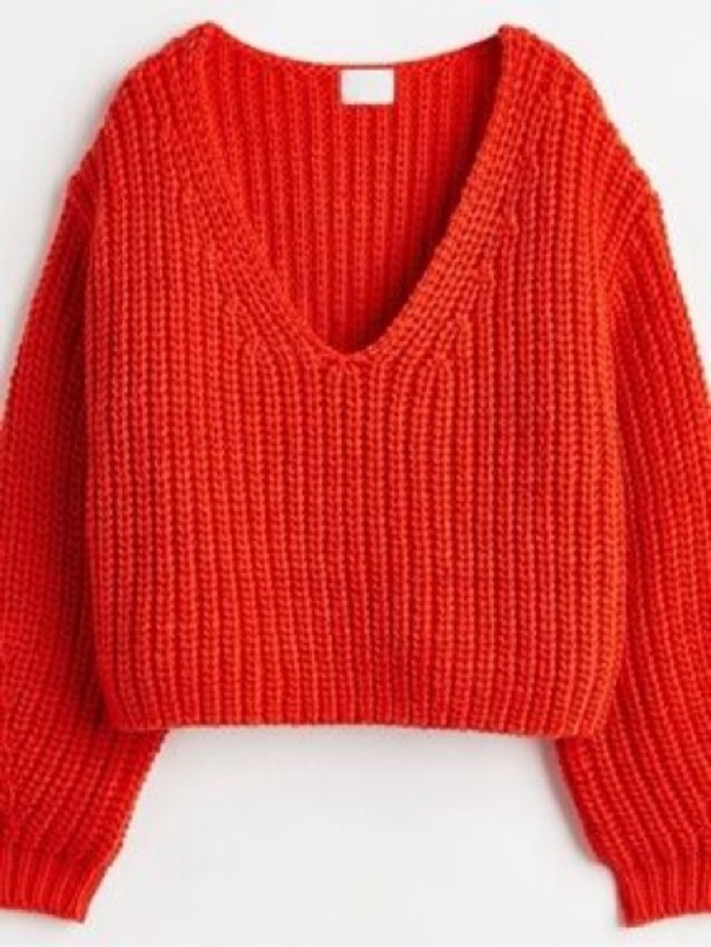 H&M Red Rib-Knit Cropped V-Neck Sweater Size L NWT